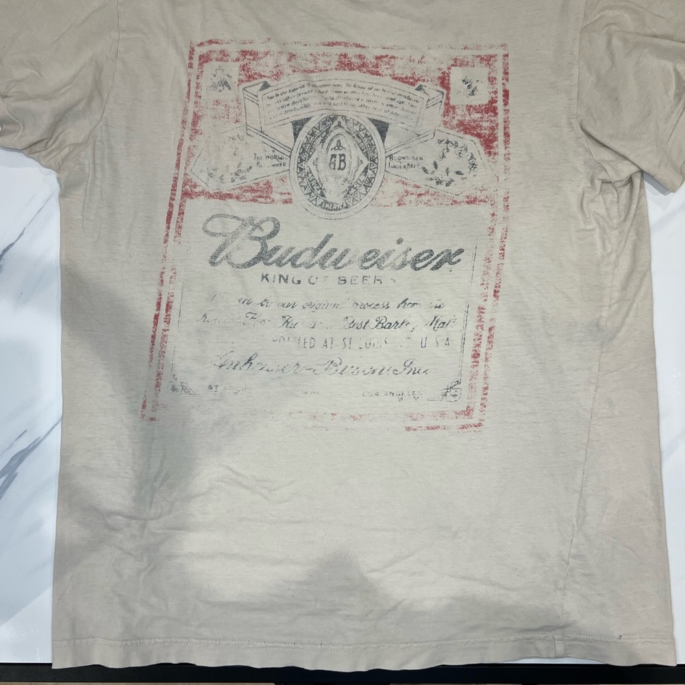 Budweiser Men's Beige Graphic T-Shirt